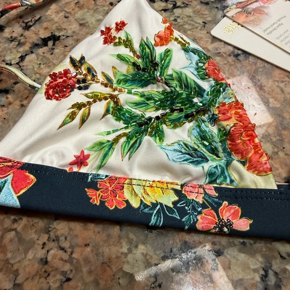 Agua Bendita beaded Agua Gypsy Lola Floral Bikini NWT